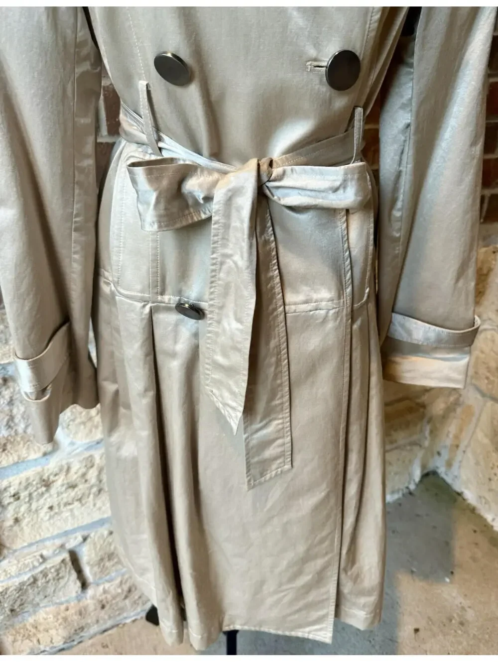 Badgley Mischka Metallic‎ Champagne Trench Coat Jacket Women’s Size 4